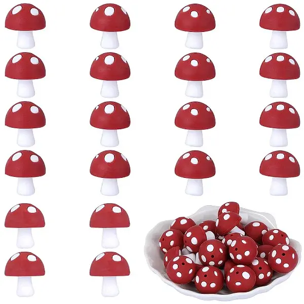 10Pcs Mushroom Silicone Focal Beads