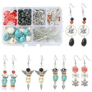 DIY Gothic Skull & Rose Synthetic Turquoise Earrings Making Kits