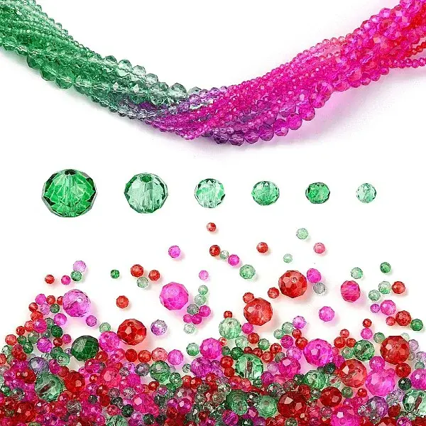 6 Styles Gradient Color Transparent Painted Glass Beads Strands