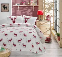 Přehoz 200x220 + 2 polštáře forest - červená, bílá