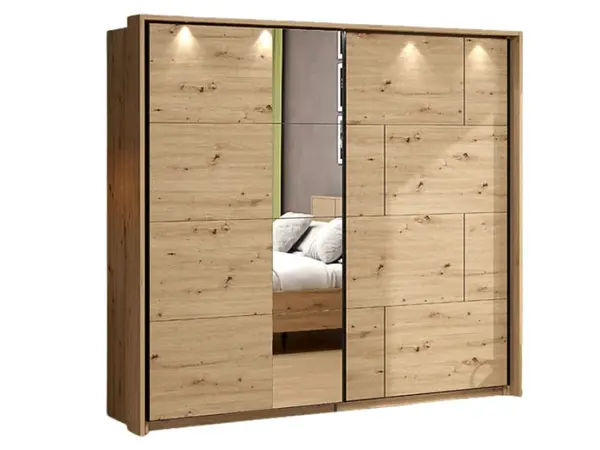 Šatní skříň s posuvnými dveřmi, zrcadlem a osvětlením antonia - dub