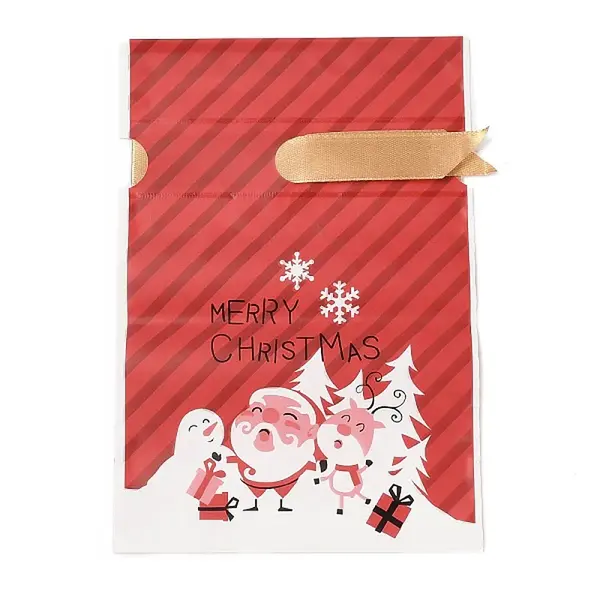 Christmas Santa Claus Plastic Packing Pouches Drawstring Bags