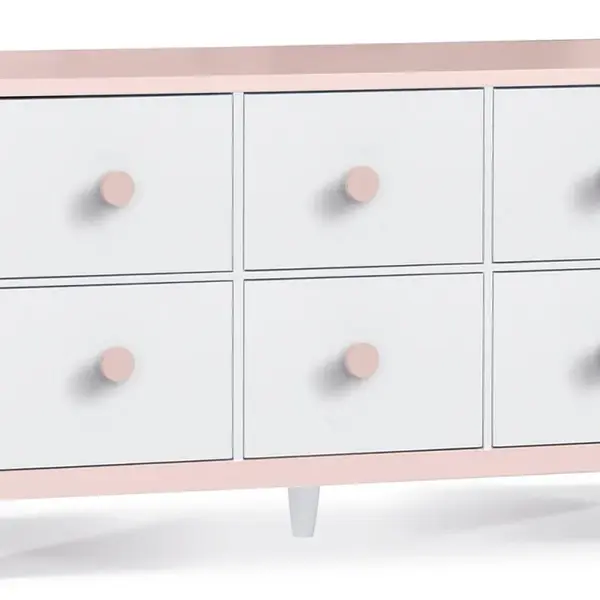 Komoda široká flamenco - růžová/bílá