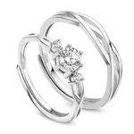 Adjustable Rhodium Plated 925 Sterling Silver Couple Rings