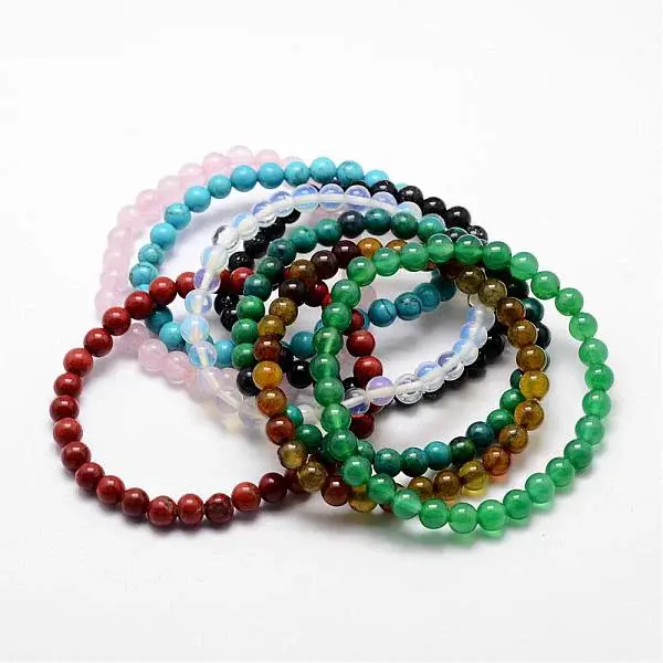 Natural & Synthetic Mixed Stone Beaded Stretch Bracelets