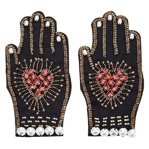 2Pcs Felt & Glass Rhinestone & Plastic Pearl Sew on Appliques