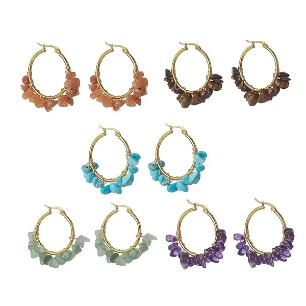 Natural Gemstone Hoop Earrings