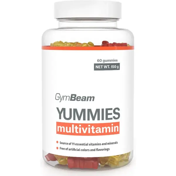 GymBeam Multivitamin Yummies žuvacie mäkké tobolky s multivitamínovým komplexom príchuť Orange, Lemon, Cherry 150 g
