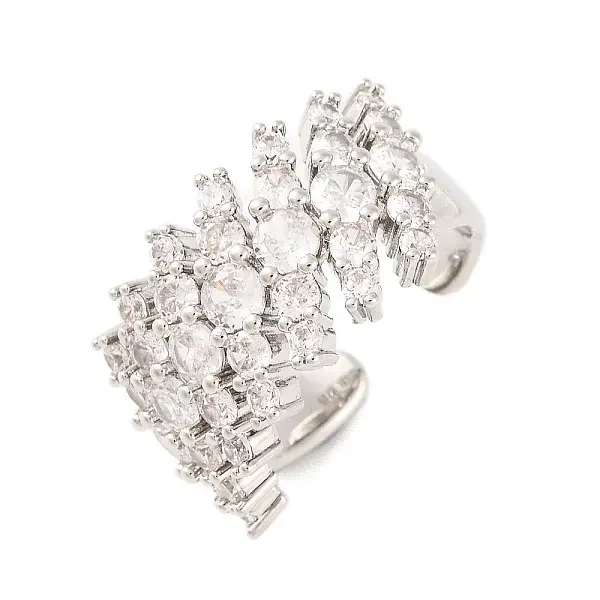 Brass Micro Pave Clear Cubic Zirconia Open Cuff Rings