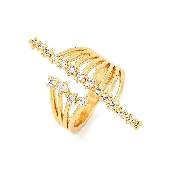Brass Micro Pave Clear Cubic Zirconia Open Cuff Rings