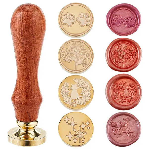 4Pcs 4 Styles Golden Tone Brass Wax Seal Stamp Head