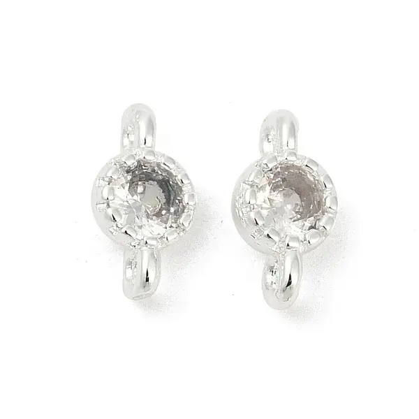 Brass Cubic Zirconia Flat Round Connector Charms