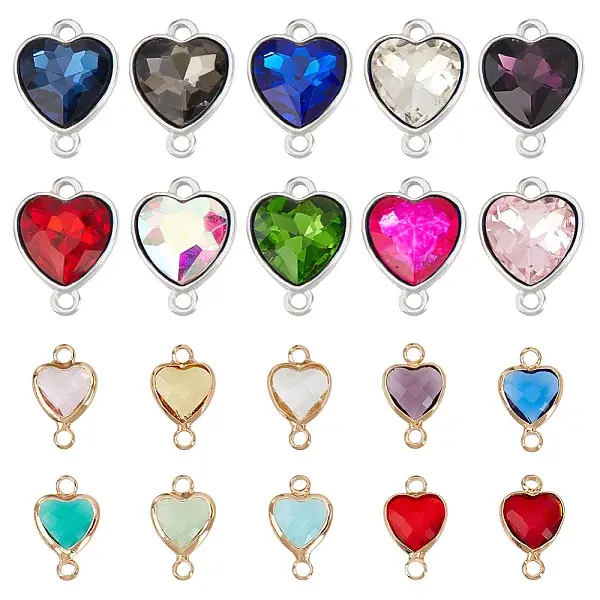 20Pcs 20 Styles Glass Connector Charms