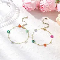 Brass Glass Flower Link Bracelets for Women