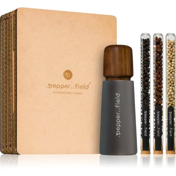 .pepper..field Sada zkumavek s Kampotským pepřem se skandinávským mlýnkem dárková sada v krabičce 3x10 g