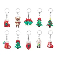 10Pcs 10 Styles Christmas Themed PVC Plastic Keychain