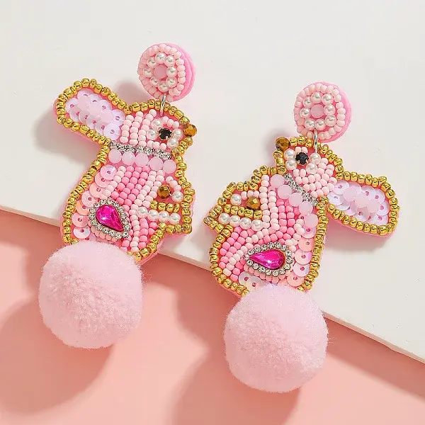 Easter Plastic & Cloth & Glass Dangle Stud Earrings