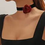 3D Rose Polyester Band Choker Necklaces with Alloy End Chains