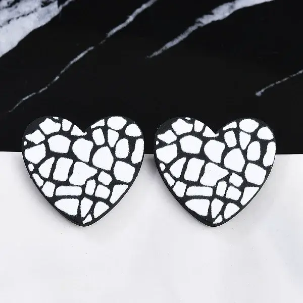 Heart Acrylic Printed Stud Earrings for Women