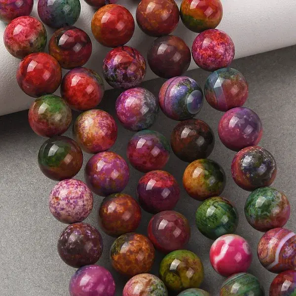 Baking Paint Natural Agate Beads Strands