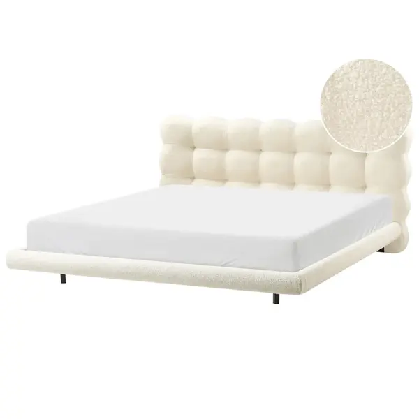 Beliani POSTEL s roštem 180/200 cm Bouclé Krémově bílá Soulisse