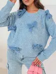 Sweter damski oversize BOWTONE z kokardkami niebieski Dstreet