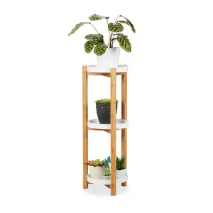 Relaxdays STOJAN Naturální Bílá 3-patrový bambus MDF 79x30 cm