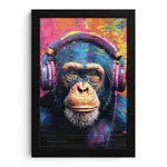 MuchoWow PLAKÁT V RÁMU Graffiti - Šimpanz - Street art - Sluchátka - Opice 20x30 cm