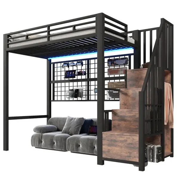 OKWISH PATROVÁ postel 90/200 cm černá kovová s úložným žebříkem