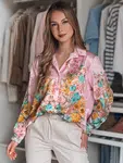Koszula damska oversize w kwiaty BLOSSIVA różowa Dstreet