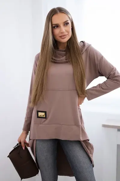 Mikina s dlouhým zadním dílem a kapucí mocca