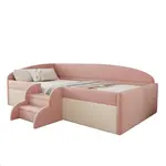 CHICFURN ČALOUNĚNÁ DĚTSKÁ POSTEL 90/190 cm v růžové a krémově bílé barvě se schůdky