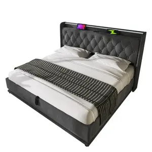 CHICFURN ČALOUNĚNÁ POSTEL 160/200 cm v šedé barvě s LED, USB a Type-C