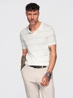 Ombre Men's horizontal striped viscose polo shirt - white and beige
