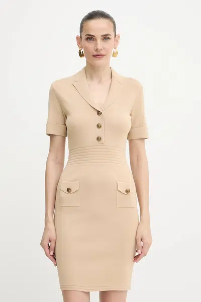 Šaty Guess FELICITY béžová barva, mini, přiléhavé, W5YK29 Z0130