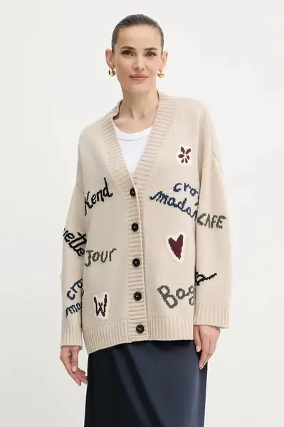 Vlněný kardigan Weekend Max Mara BELGIO dámský, béžová barva, 2525346082600