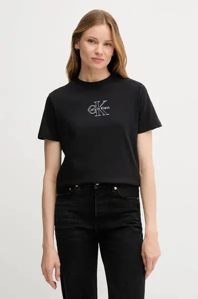 Bavlněné tričko Calvin Klein Jeans dámské, černá barva, LV047C863G