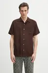 Košile s příměsí lnu A.P.C. chemisette roy pánská, hnědá barva, relaxed, VIALV.H12608