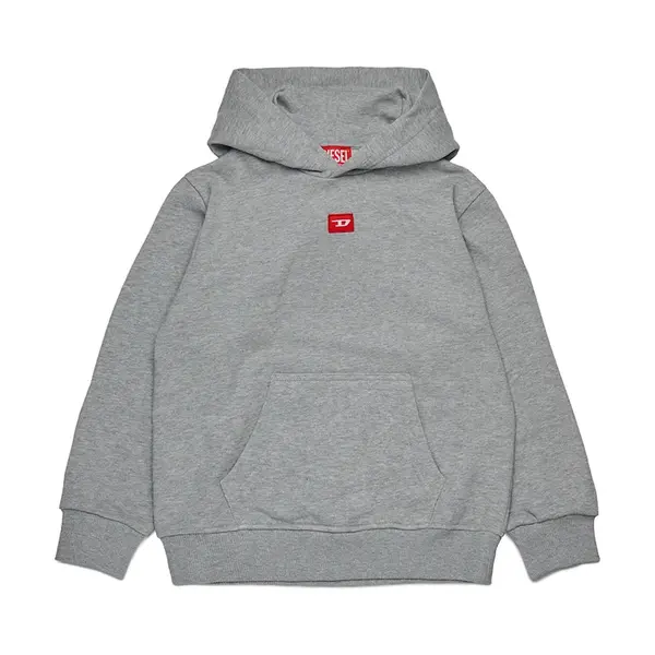 Dětská bavlněná mikina Diesel SXGINHOOD OVER SWEAT-SHIRT šedá barva, s kapucí, melanžová, J02502