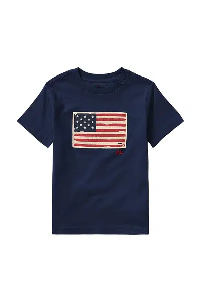 Dětské bavlněné tričko Polo Ralph Lauren tmavomodrá barva, s aplikací, 322843794001