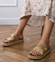 Gemre Golden Glitter Espadrille Sandals with Buckles Induri