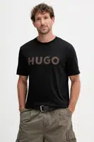 Bavlněné tričko HUGO pánské, černá barva, s aplikací, 50542737