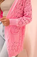 Kesi Włoski Dámský kardigan s kapsami a perforací světle růžový