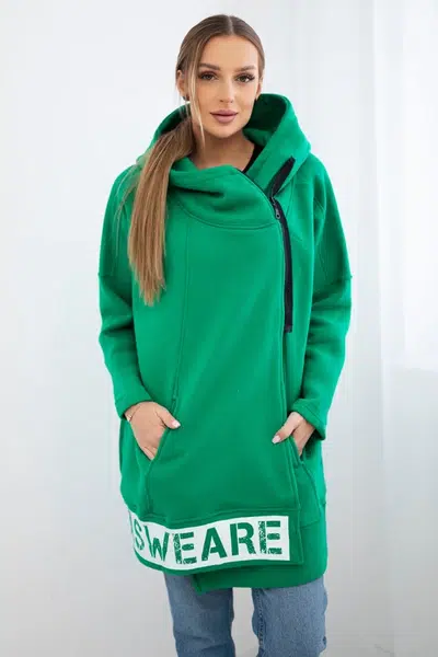 Insulated sweatshirt with zipper in green color