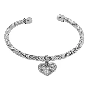 Brass Micro Pave Clear Cubic Zirconia Open Cuff Bangles