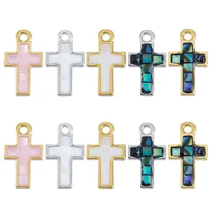 10Pcs 5 Colors Brass Dyed Natural Shell Cross Charms