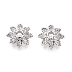 Brass Micro Pave Clear Cubic Zirconia Bead Caps