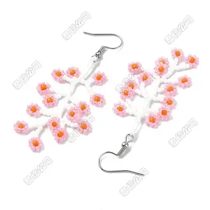 Handmade Glass Seed Beads Flower Dangle Earrings