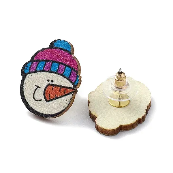 Christmas Printed Wooden Stud Earrings