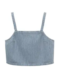MANGO Top 'IBIZA'  modrá denim / šedobiela